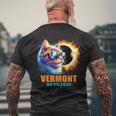 Vermont Total Solar Eclipse 2024 Cat Solar Eclipse Glasses Men's T-shirt Back Print Gifts for Old Men