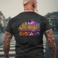 Vintage Retro Chicago Illinois Skyline Men's T-shirt Back Print Gifts for Old Men