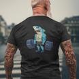 Vintage Shark Weightlifting Bodybuilder Muscle Fitness Mens Back Print T-shirt Gifts for Old Men