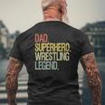 Wrestling Dad Superhero Wrestling Legend Mens Back Print T-shirt Gifts for Old Men