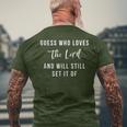 Guess Who Loves The Lord But Will Still Set It Off Christmas Men's T-shirt Back Print Gifts for Old Men