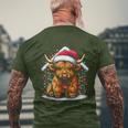 Highland Cow Santa Claus Hat Cute Xmas Cow Christmas Lover Men's T-shirt Back Print Gifts for Old Men