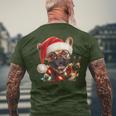 Peace Sign Hand French Bulldog Santa Christmas Dog Pajamas Men's T-shirt Back Print Gifts for Old Men