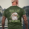 Rollin Into The Holidays Santa Black Marijuana Christmas Men's T-shirt Back Print Gifts for Old Men