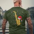 Saxophone Music Lover Xmas Lights Santa Saxophone Christmas Men's T-shirt Back Print Gifts for Old Men