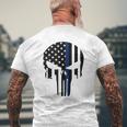 Blue Line American Skull Flag Support Police Mens Back Print T-shirt Gifts for Old Men