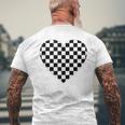 Checkered Love Heart Black White Plaid Racing Men's T-shirt Back Print Gifts for Old Men