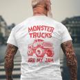 Distressed Monster Trucks Are My Jam Race Day Red Vintage Men's T-shirt Back Print Gifts for Old Men