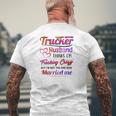 Trucker Truck Driver Couple Hearts My Trucker Husband Thinks I'm Freaking Crazy Mens Back Print T-shirt Gifts for Old Men