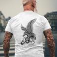 View Back Print Idle Fury The Great Fight Eagle Snake Tattoo Men's T-shirt Back Print Gifts for Old Men