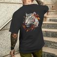 Arte De Tigre Otoño Hojas Zoo Animal Tigre Camiseta Hombre Estampado Espalda Regalos para él