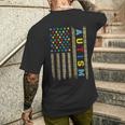 Autism Awareness Flag American Flag Autism Dad Mom Men's T-shirt Back Print Gifts for Him