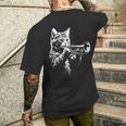 Cat Playing Trumpet Vintage Jazz Musician Trumpeter Men's T-shirt Back Print Funny Gifts