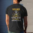 Caution Flying Tool Welder Welding Men Dad Father Mens Back Print T-shirt Gifts for Him