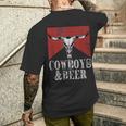 Cowboys & Beer Vintage Rodeo Bull Horn Western Country Men's T-shirt Back Print Gifts for Him