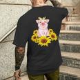 Cute Piggy With Sunflower Tiny Pig With Bandana Men's T-shirt Back Print Gifts for Him