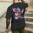Cute Space Dragon Collecting Easter Eggs Basket Galaxy Theme Men's T-shirt Back Print Gifts for Him