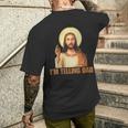 Damen Lustiges „Ich Erzähle Papa“ Lustiges Religiöses Christliches Jesus-Meme Mit-Ausschnitt T-Shirt mit Rückendruck Geschenke für Ihn