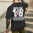 Endlich 18 Einhorn Kurzärmliges Herren-T-Kurzärmliges Herren-T-Shirt - Humorvoller Aufdruck zum Erwachsenwerden Geschenke für Ihn