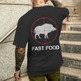 Fast Food Wildschweinjagd Lustige Tierwelt Jäger Papa T-Shirt mit Rückendruck Geschenke für Ihn