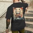 Gato Samurai Guerrero Japonés Ninja Kitty Kawaii Camiseta Hombre Estampado Espalda Regalos para él