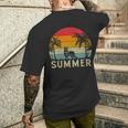German Shepherd Dog Palm Tree Sunset Beach Vacation Summer Men's T-shirt Back Print Gifts for Him