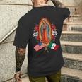 Our Lady Virgen De Guadalupe Mexican American Flag Men's T-shirt Back Print Gifts for Him