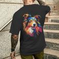 Langhaar Collie Welpe T-Shirt mit Rückendruck Geschenke für Ihn