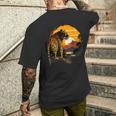 Leopard Savanne Sonnenuntergang Wildlife Safari Motiv Tierdruck T-Shirt mit Rückendruck Geschenke für Ihn