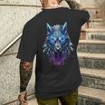 Lone Wolf Howl Futuristic Cyberpunk Wolf Head Men's T-shirt Back Print Gifts for Him