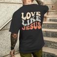 Love Like Jesus Retro Vintage Colours T-Shirt mit Rückendruck Geschenke für Ihn