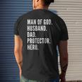 Man Of God Husband Dad Protector Hero Mens Back Print T-shirt Gifts for Him