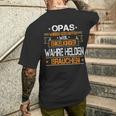 Opas Weil Enkelkinder Wahre Helden Brauchen Grandfather Slogan T-Shirt mit Rückendruck Geschenke für Ihn