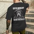 Pitbull Slogan I Guten Morgen I Suchst Du Streit Black T-Shirt mit Rückendruck Geschenke für Ihn