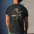 Pop Rock Drummer Cat Kitten Music Playing Drums Music Bands Men's T-shirt Back Print Gifts for Him