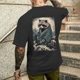 Raccoon And Waves Japanese Men's T-shirt Back Print Gifts for Him