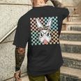 Retro Checkered Bunny Rabbit Face Bubblegum Happy Easter Men's T-shirt Back Print Gifts for Him