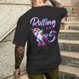 Rolling Into 5 Roller Skating Unicorn 5Th Birthday Party Men's T-shirt Back Print Gifts for Him