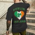 Shamrock Clover In Dublin Ireland Flag In Heart Shaped Men's T-shirt Back Print Gifts for Him