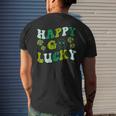 St Patricks Day Happy Go Lucky Shamrock Irish Retro Groovy Mens Back Print T-shirt Gifts for Him