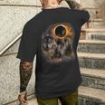 Three Wolves And Solar Eclipse Forest Wolf Animals Wild Men's T-shirt Back Print Gifts for Him