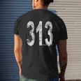 Vintage Detroit Area Code 313 Mens Back Print T-shirt Gifts for Him