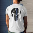 Blue Line American Skull Flag Support Police Mens Back Print T-shirt Gifts for Him