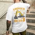 Children's Endlich Bin Ich 3 Jahre Dritter Birthday Digger Construction Site 80 T-Shirt mit Rückendruck Geschenke für Ihn