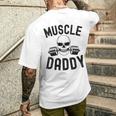 Damen Muscle Daddy Gewichtheber Skelett Langhantel Papa Workout Mit-Ausschnitt T-Shirt mit Rückendruck Geschenke für Ihn