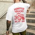 Distressed Monster Trucks Are My Jam Race Day Red Vintage Men's T-shirt Back Print Gifts for Him