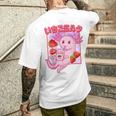 Retro Strawberry Milk Anime Kawaii Axolotl Strawberry Milk Pink T-Shirt mit Rückendruck Geschenke für Ihn