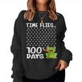 100 Days School Boys Girls Frog Time Flies Fly 100Th Women Sweatshirt