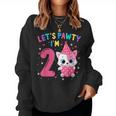 2Nd Birthday Girl Cat Kitten Let's Pawty I'm 2 Year Old Women Sweatshirt