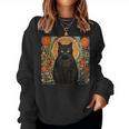 Cat Lover Cat Art Cat With Flowers Floral Cat Women Sweatshirt